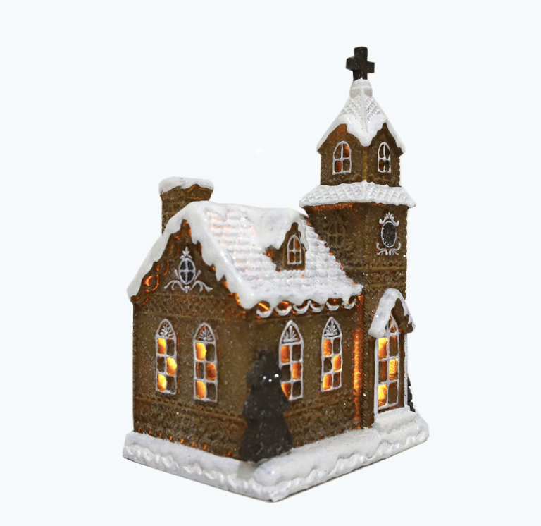 Gingerbread kyrka med LED-ljus