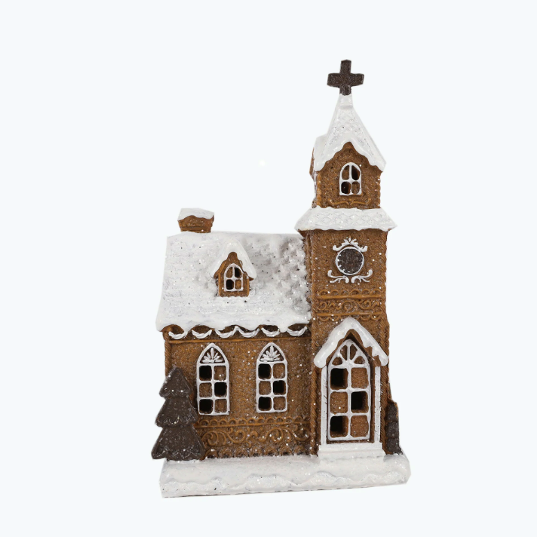 Gingerbread kyrka med LED-ljus