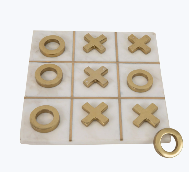 White Marble Tic-Tac-Toe med 10 spelpjäser