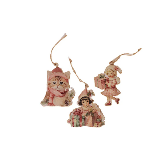 Holly Jolly änglar och katt dekoration set om 3
