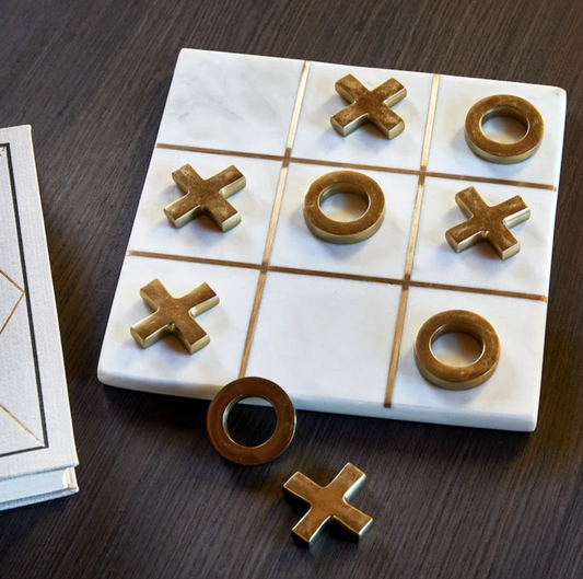 White Marble Tic-Tac-Toe med 10 spelpjäser