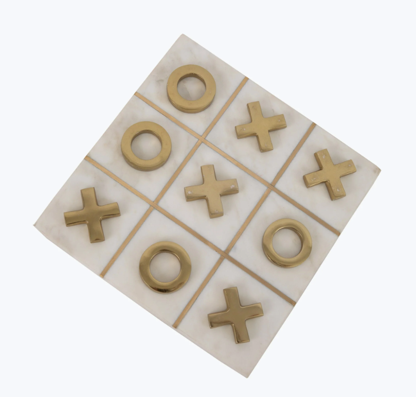 White Marble Tic-Tac-Toe med 10 spelpjäser