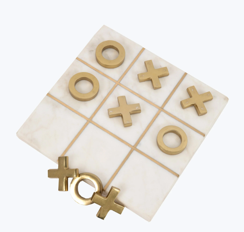 White Marble Tic-Tac-Toe med 10 spelpjäser